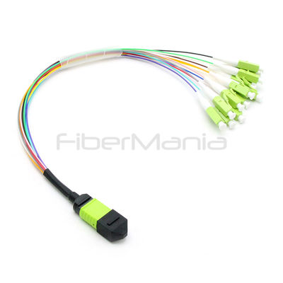 MPO Male to LC 0.9mm Fiber Cable Patchcord with Hytrel Jacket and 0.3M Length for Data Centers
